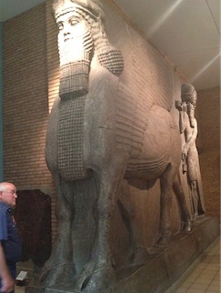 The Lamassu is an Assyrian protective deity with a human head, body of a bull or lion, and bird wings.