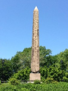 An obelisk inscribed with hieroglyphs.